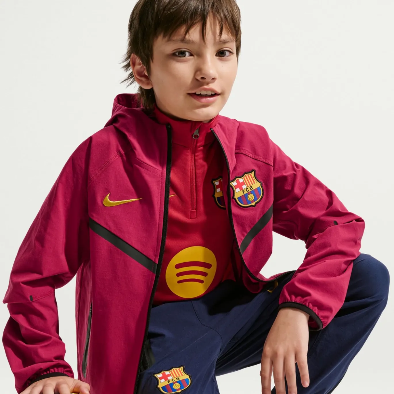 Nike FC Barcelona Tech Woven Windrunner Jack 2026-2027 Kids Rood Geel Zwart