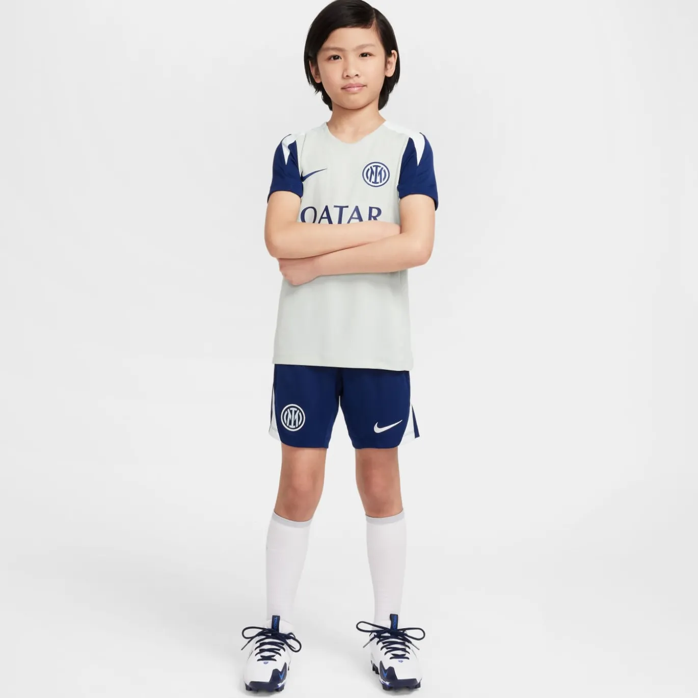 Nike Inter Milan Strike Trainingsset 2025-2026 Kids Lichtgrijs Donkerblauw Wit