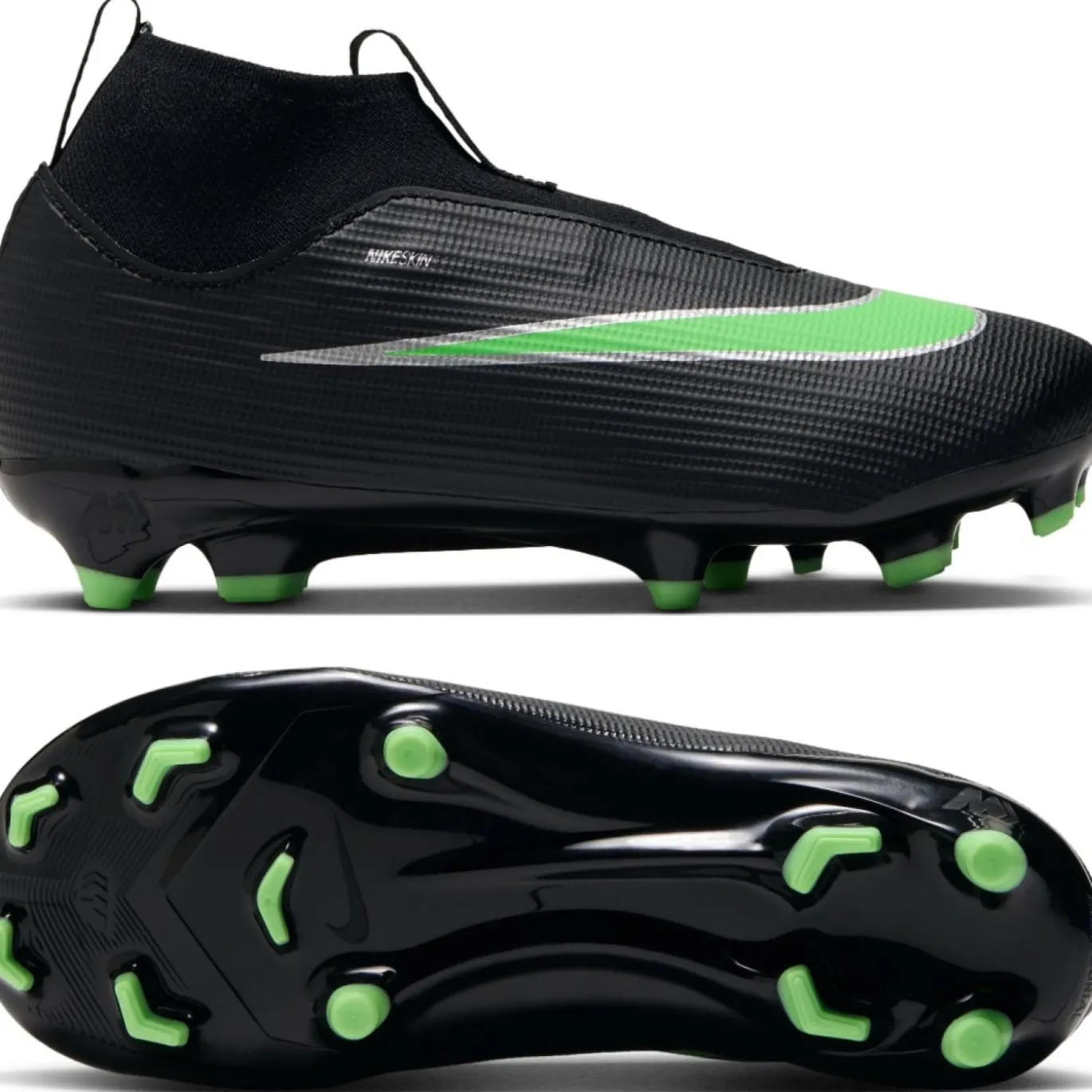 Nike Mercurial Superfly 11 Academy Gras / Kunstgras Voetbalschoenen (MG) Peuters/Kleuters Zwart Felgroen Zilvergrijs