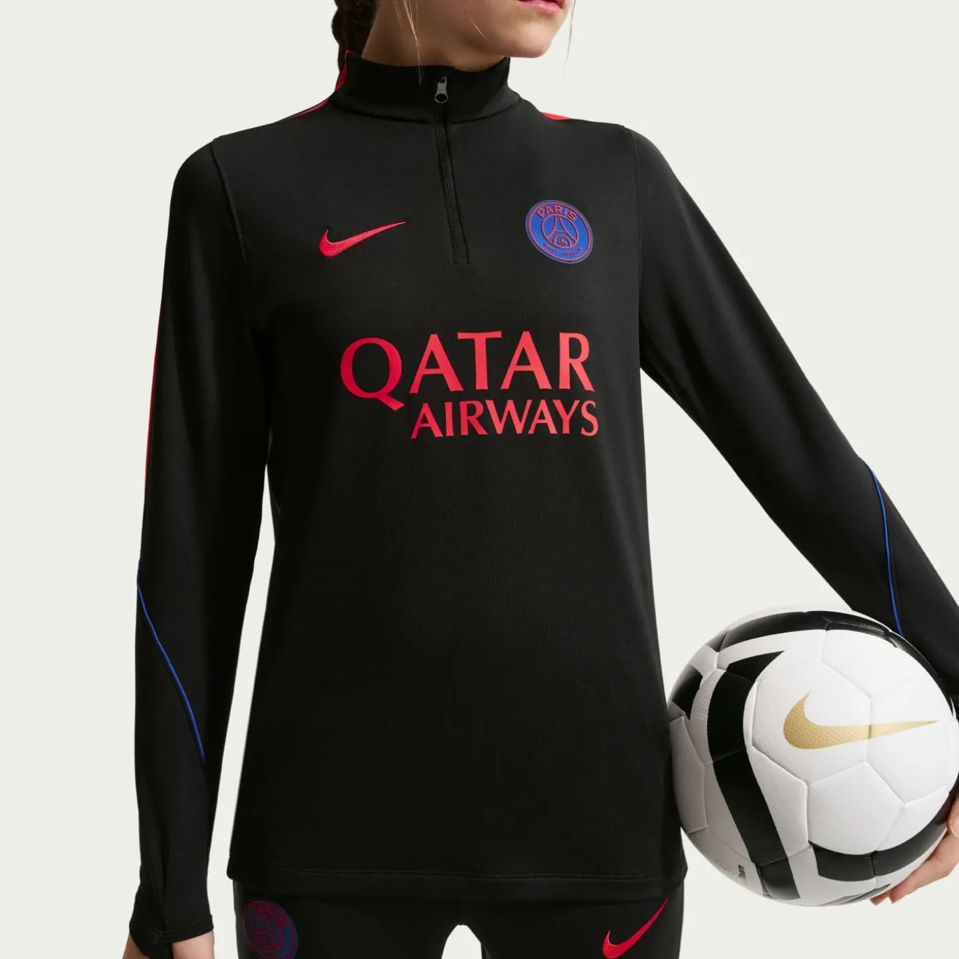 Nike Paris Saint-Germain Strike Trainingstrui 1/4-Zip 2026-2027 Kids Zwart Felrood Donkerblauw