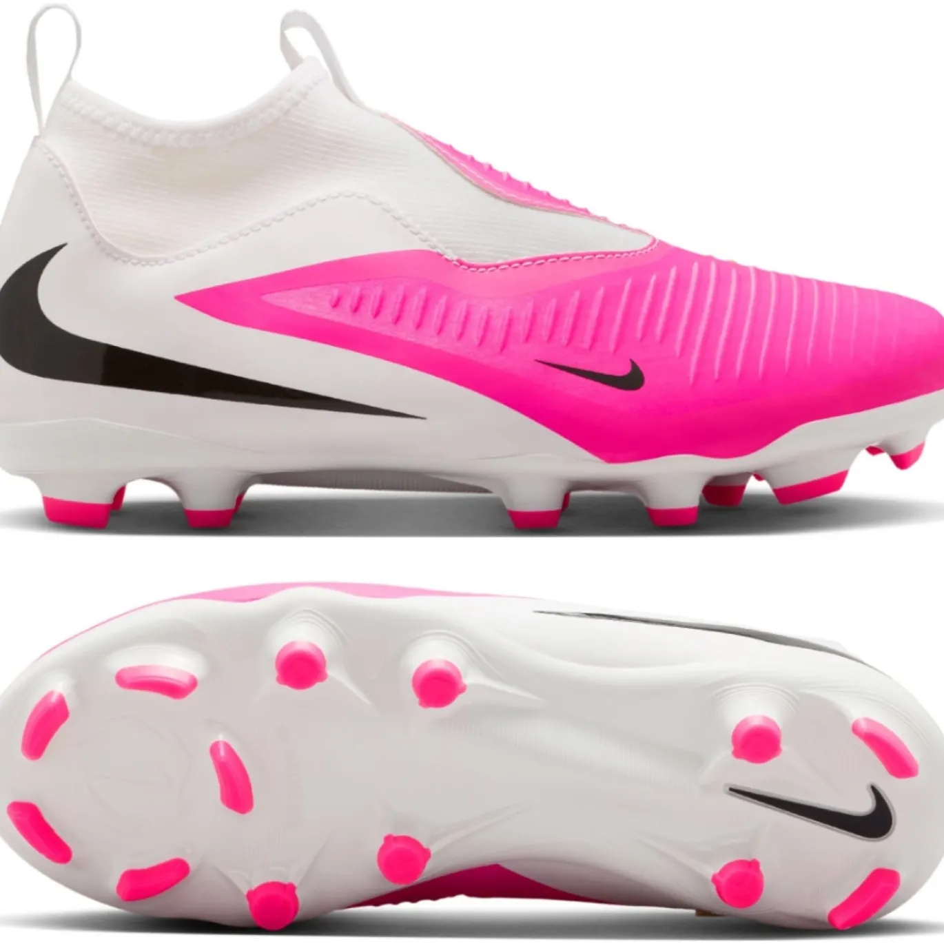 Nike Phantom 6 High Academy Gras / Kunstgras Voetbalschoenen (MG) Kids Wit Felroze Zwart