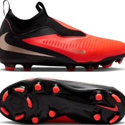 Nike Phantom 6 High Academy Gras / Kunstgras Voetbalschoenen (MG) Kids Zwart Felrood Goud