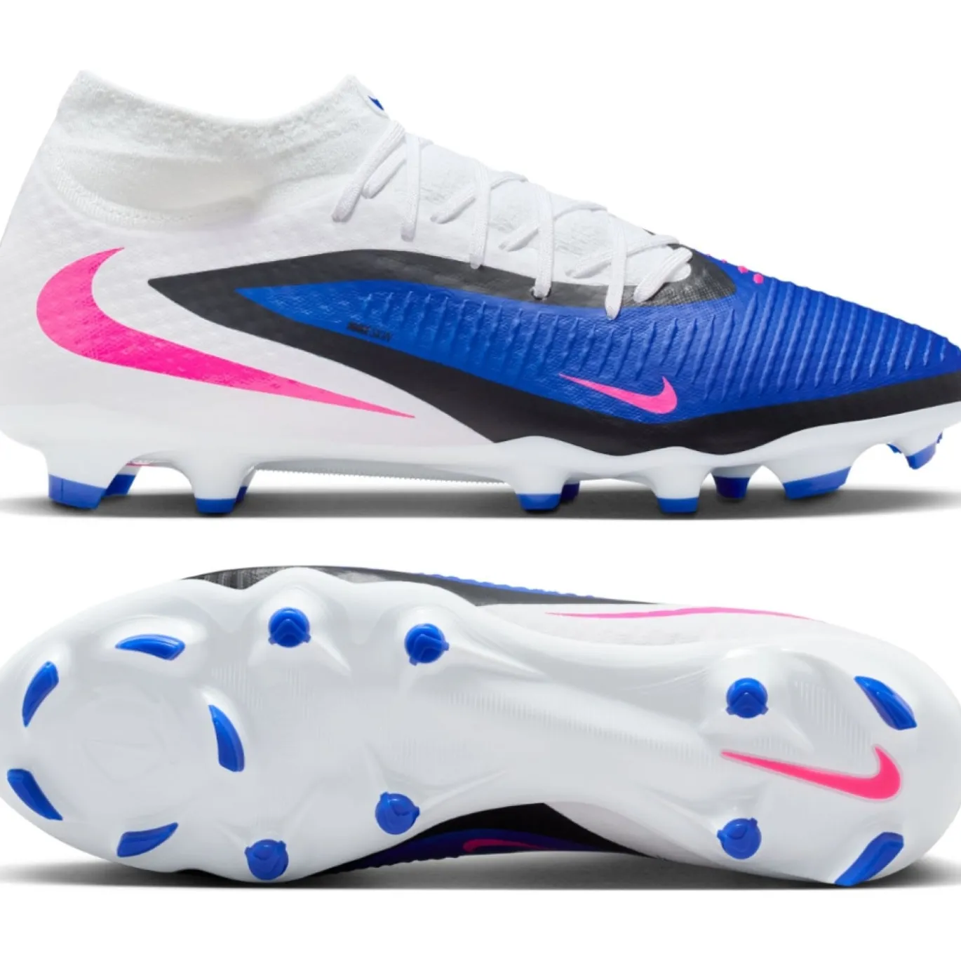 Nike Phantom 6 High Academy Gras / Kunstgras Voetbalschoenen (MG) Blauw Wit Felroze