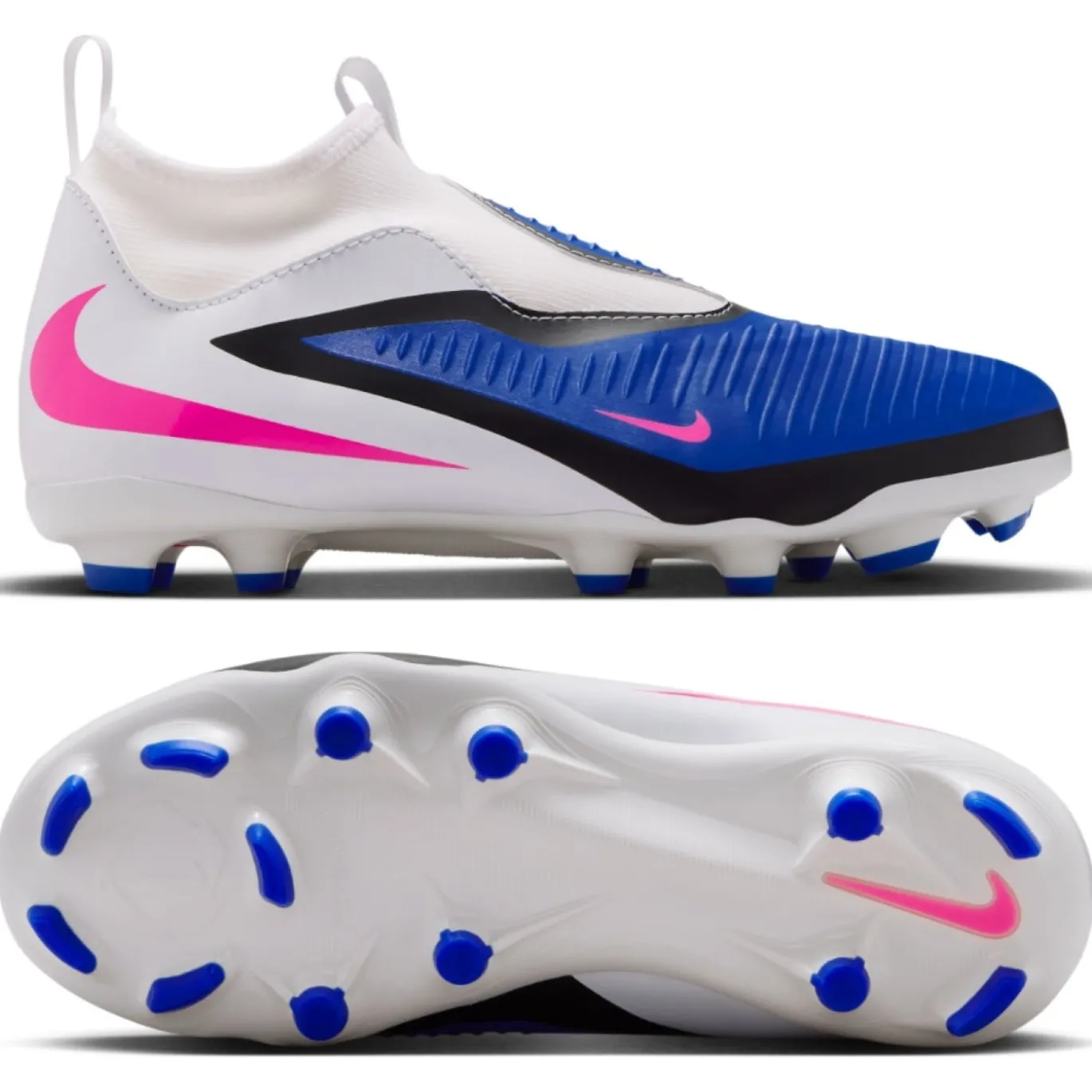 Nike Phantom 6 High Academy Gras / Kunstgras Voetbalschoenen (MG) Kids Blauw Wit Felroze