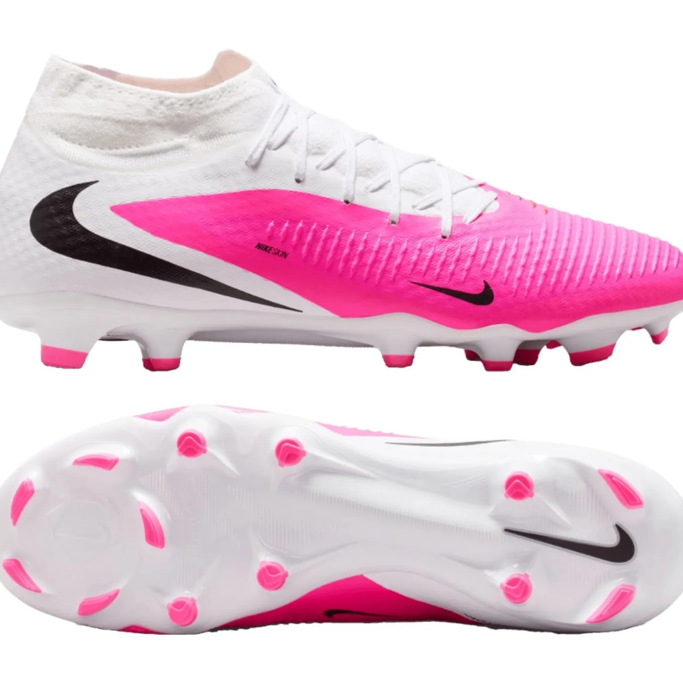 Nike Phantom 6 High Academy Gras / Kunstgras Voetbalschoenen (MG) Wit Felroze Zwart