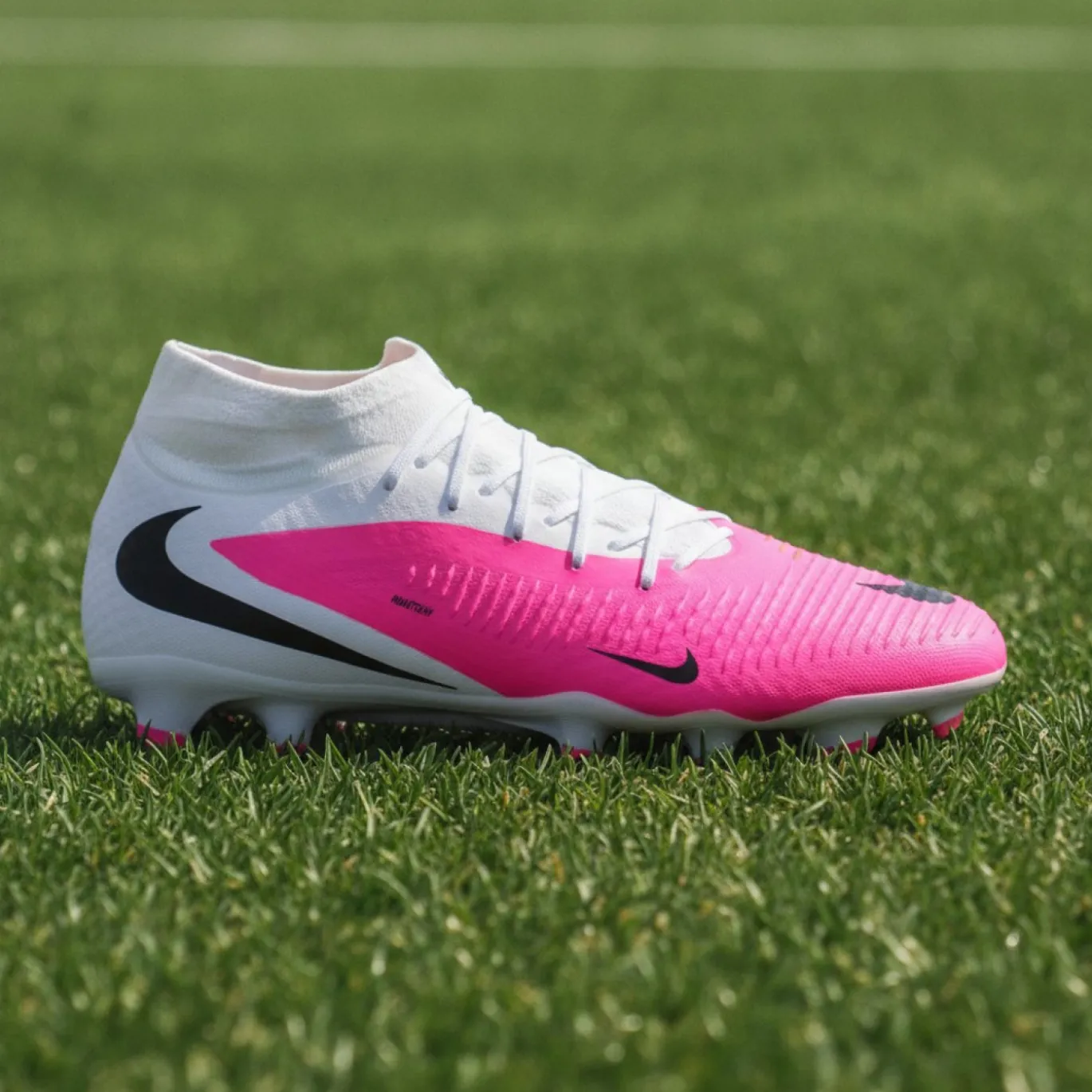 Nike Phantom 6 High Academy Gras / Kunstgras Voetbalschoenen (MG) Wit Felroze Zwart