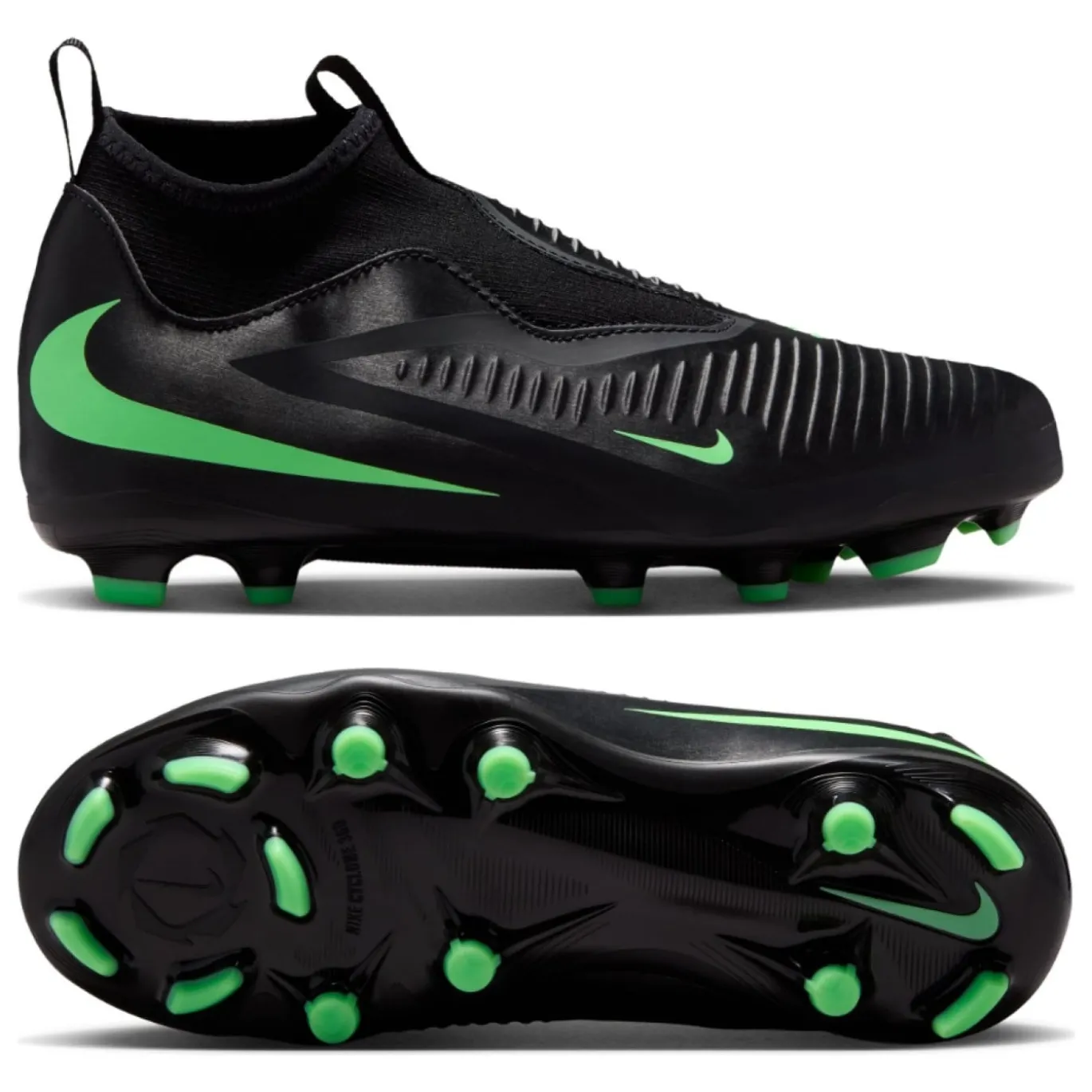 Nike Phantom 6 High Academy Gras / Kunstgras Voetbalschoenen (MG) Kids Zwart Felgroen