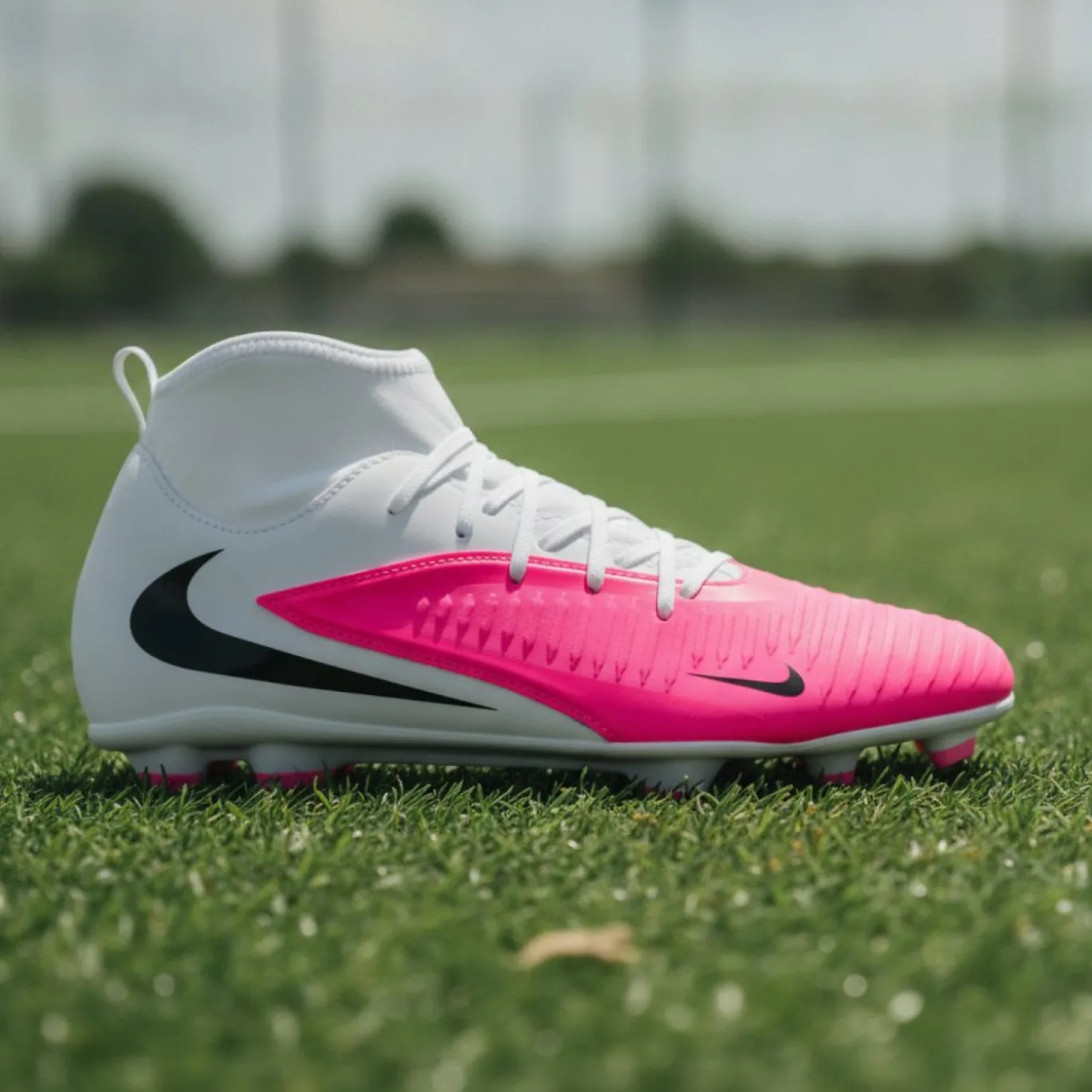 Nike Phantom 6 High Club Gras / Kunstgras Voetbalschoenen (MG) Wit Felroze Zwart