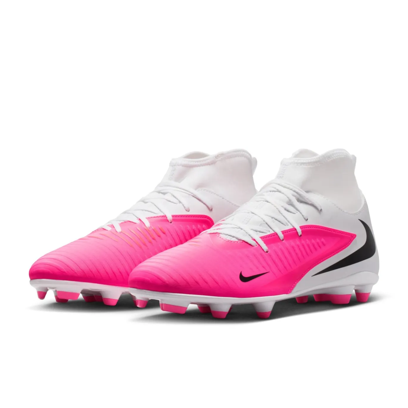 Nike Phantom 6 High Club Gras / Kunstgras Voetbalschoenen (MG) Wit Felroze Zwart