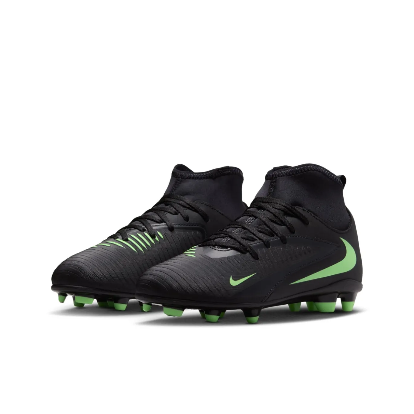 Nike Phantom 6 High Club Gras / Kunstgras Voetbalschoenen (MG) Kids Zwart Felgroen
