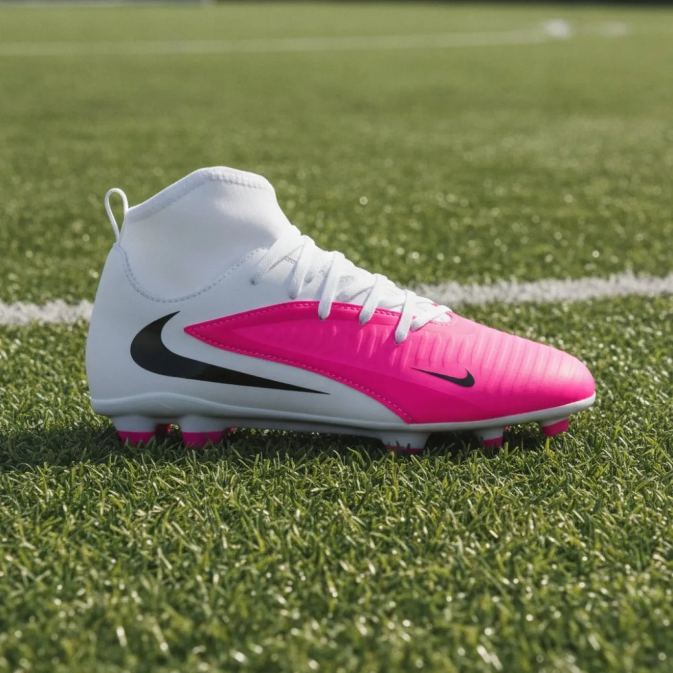 Nike Phantom 6 High Club Gras / Kunstgras Voetbalschoenen (MG) Kids Wit Felroze Zwart