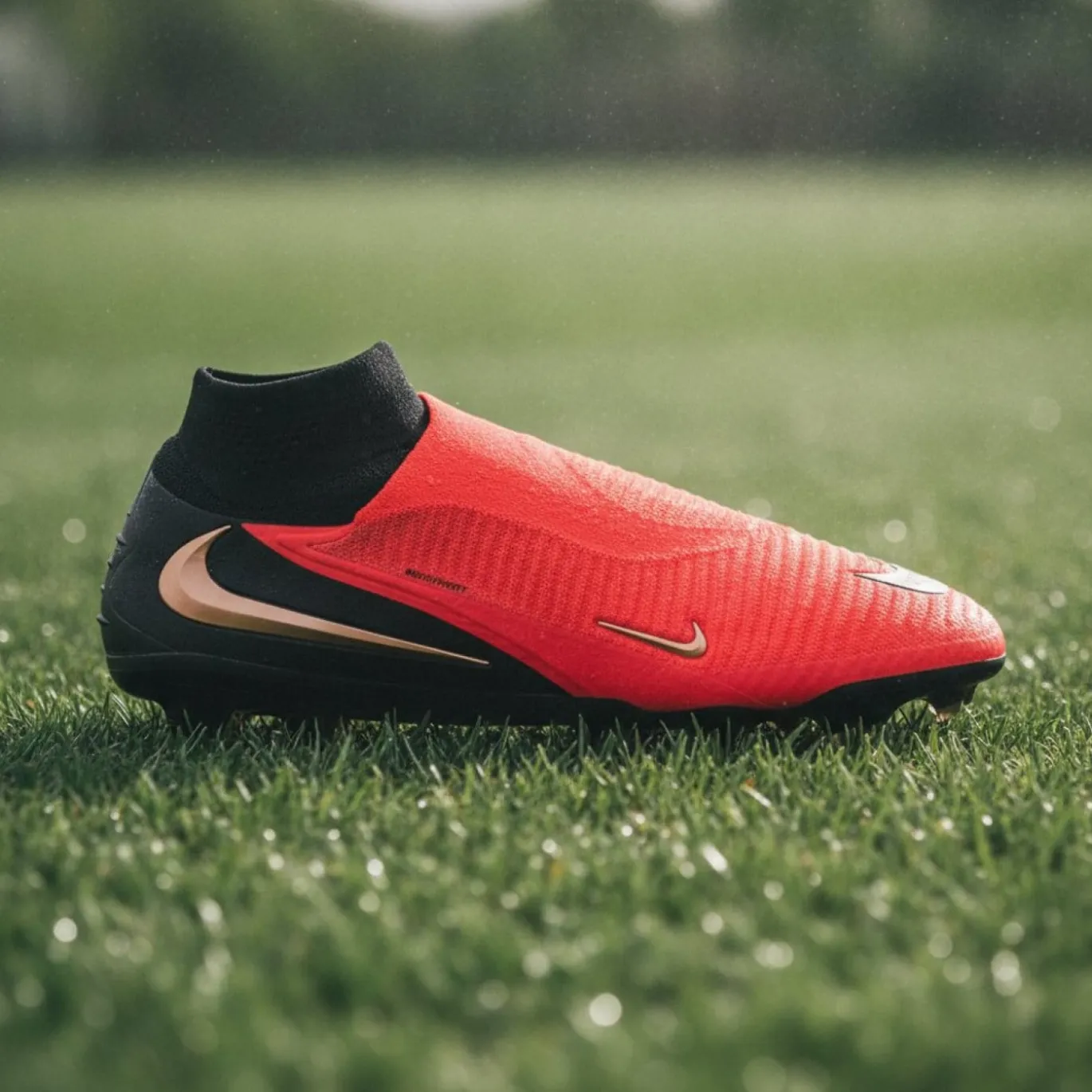 Nike Phantom 6 High Elite Gras Voetbalschoenen (FG) Zwart Felrood Goud