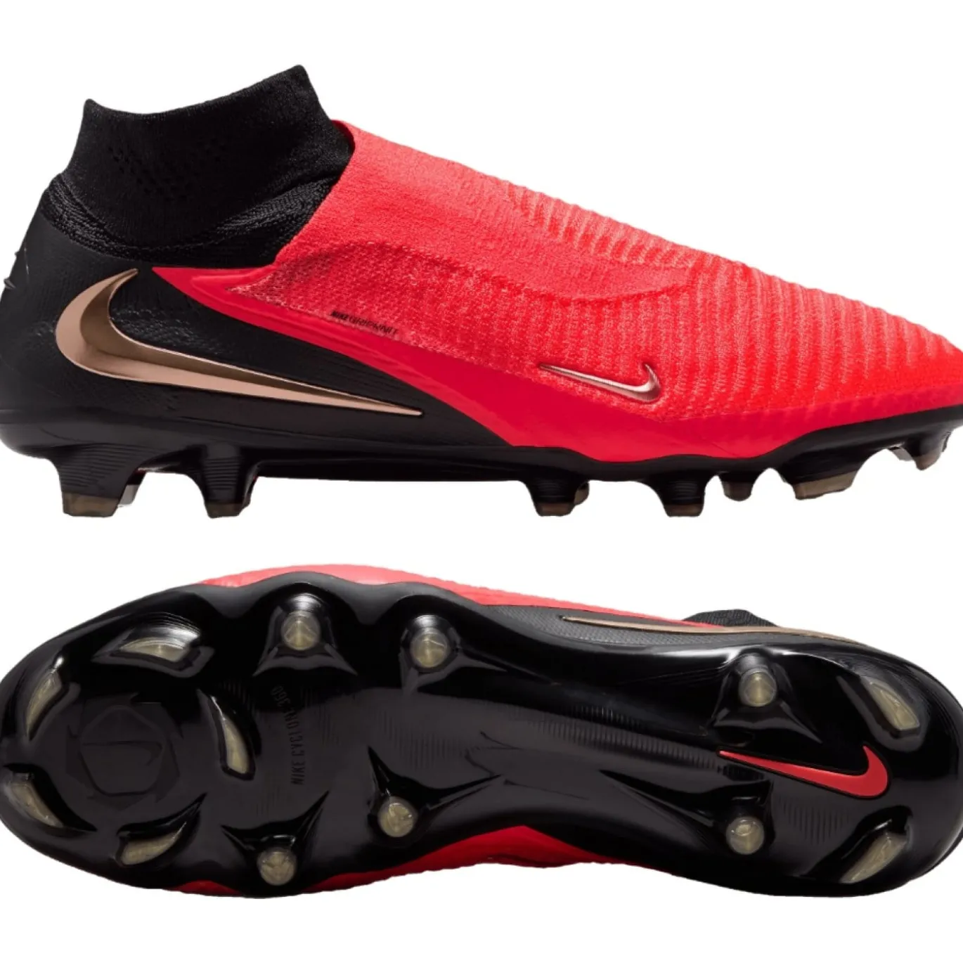 Nike Phantom 6 High Elite Gras Voetbalschoenen (FG) Zwart Felrood Goud