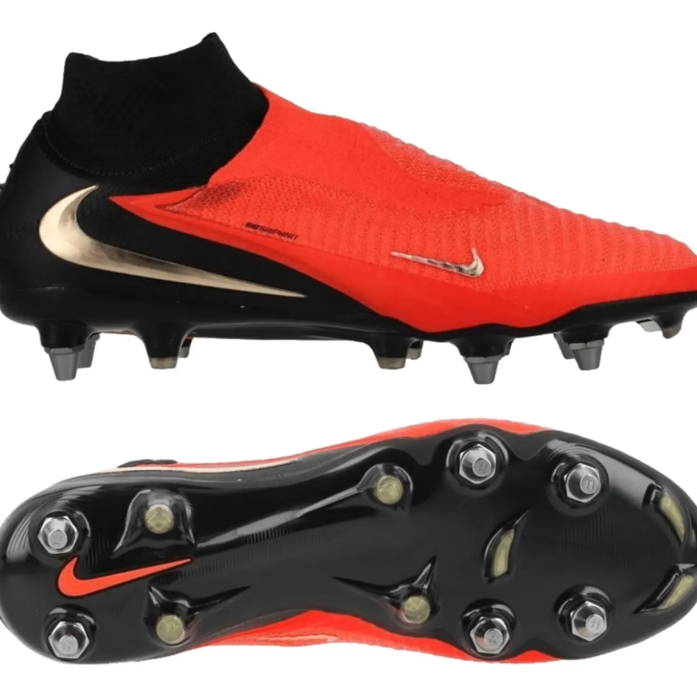 Nike Phantom 6 High Elite IJzeren-Nop Voetbalschoenen (SG) Zwart Felrood Goud