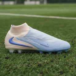 Nike Phantom 6 High LV8 Elite Gras Voetbalschoenen (FG) Gebroken Wit Lichtblauw Blauw