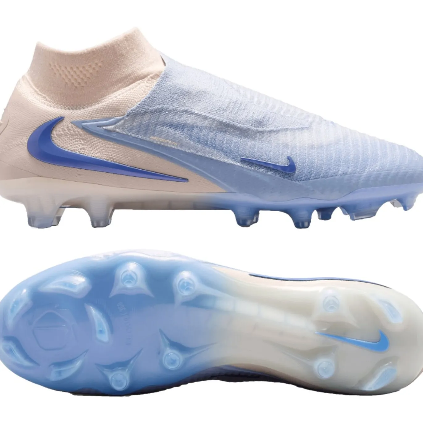 Nike Phantom 6 High LV8 Elite Gras Voetbalschoenen (FG) Gebroken Wit Lichtblauw Blauw