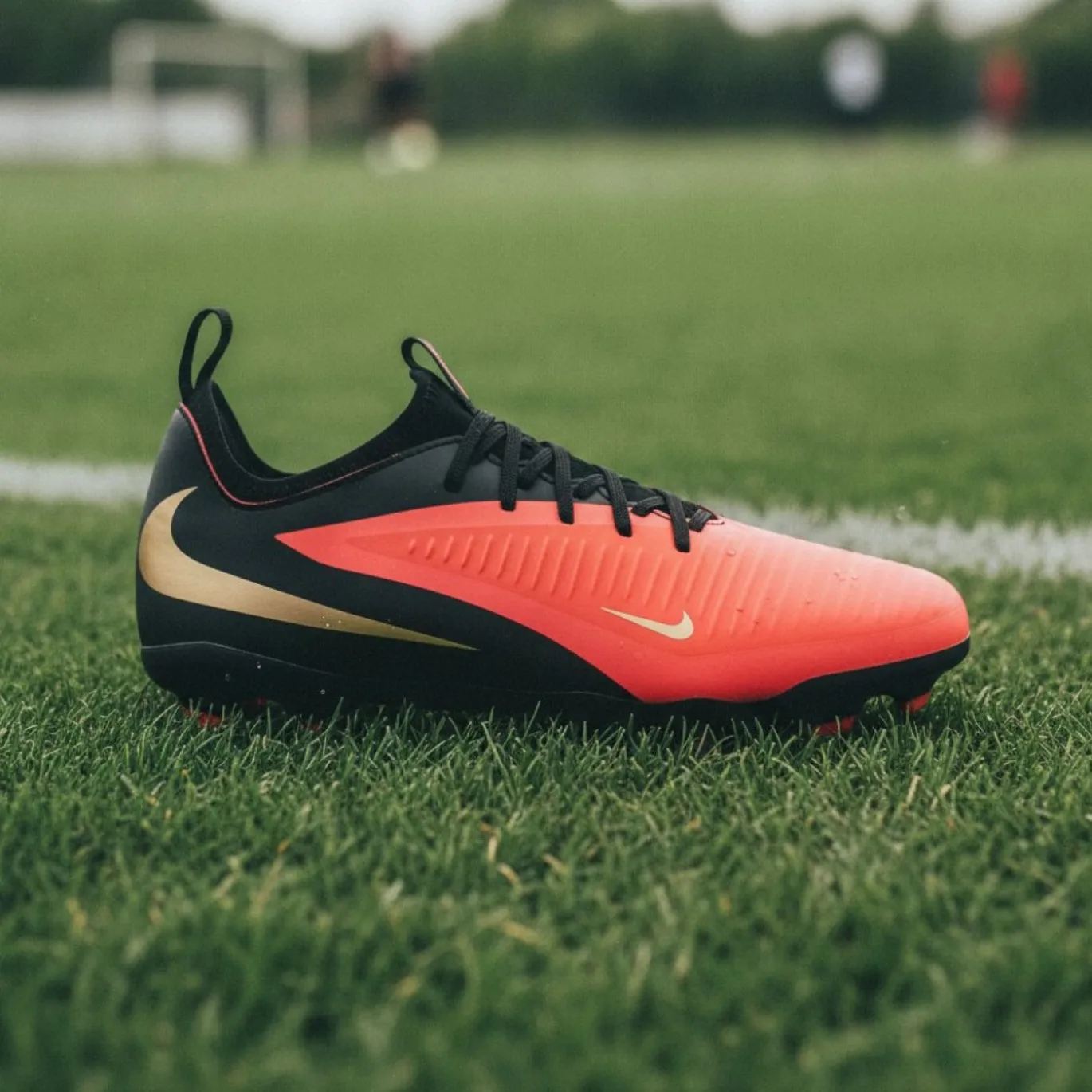 Nike Phantom 6 Low Academy Gras / Kunstgras Voetbalschoenen (MG) Kids Zwart Felrood Goud