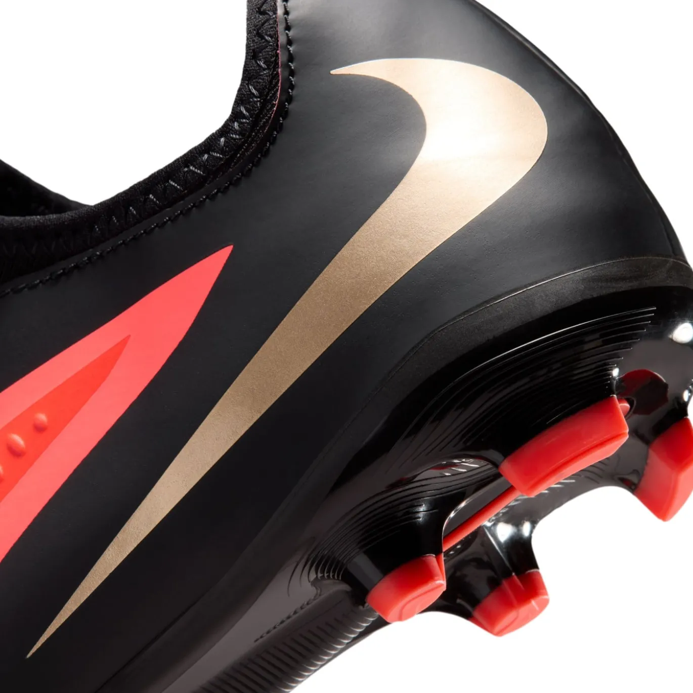 Nike Phantom 6 Low Academy Gras / Kunstgras Voetbalschoenen (MG) Kids Zwart Felrood Goud