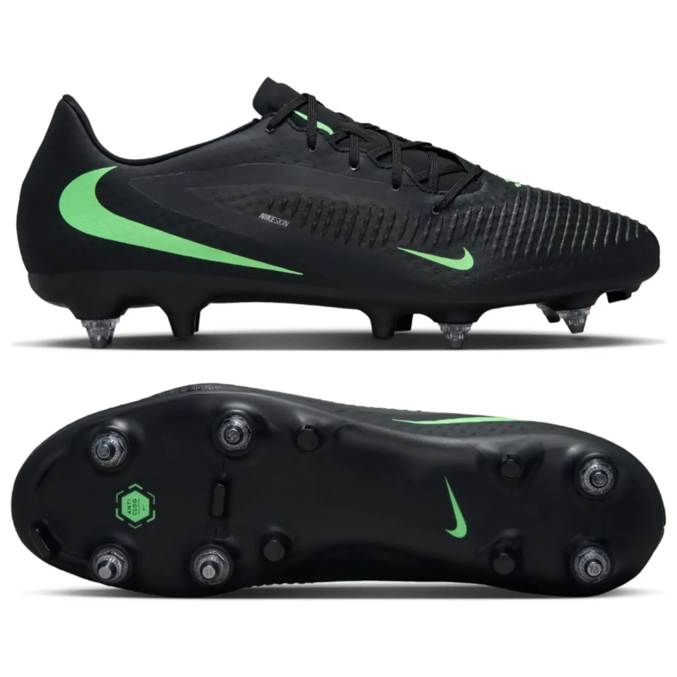 Nike Phantom 6 Low Academy IJzeren-Nop Voetbalschoenen (SG) Anti-Clog Zwart Felgroen