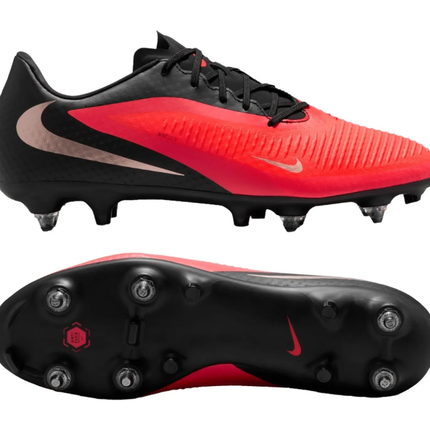 Nike Phantom 6 Low Academy IJzeren-Nop Voetbalschoenen (SG) Anti-Clog Zwart Felrood Goud