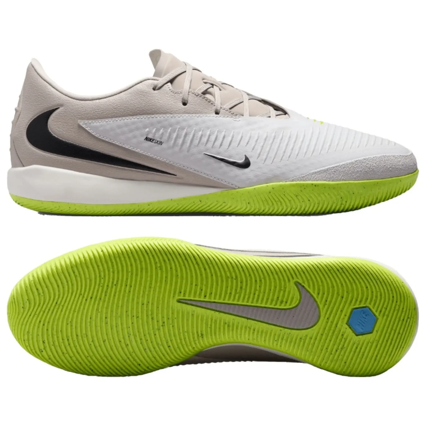 Nike Phantom 6 Low Academy Zaalvoetbalschoenen (IN) Grijs Lichtgrijs Zwart Limoen