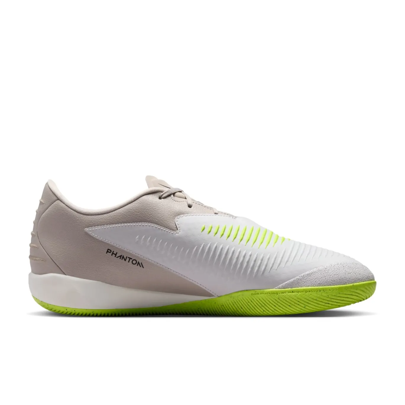 Nike Phantom 6 Low Academy Zaalvoetbalschoenen (IN) Grijs Lichtgrijs Zwart Limoen