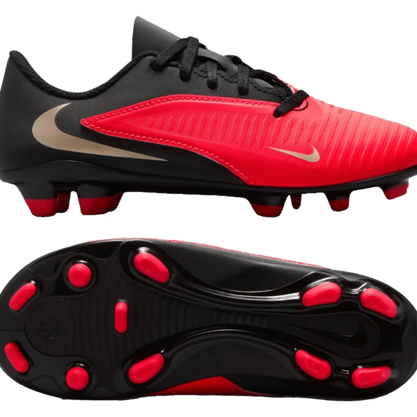 Nike Phantom 6 Low Club Gras / Kunstgras Voetbalschoenen (MG) Peuters/Kleuters Zwart Felrood Goud