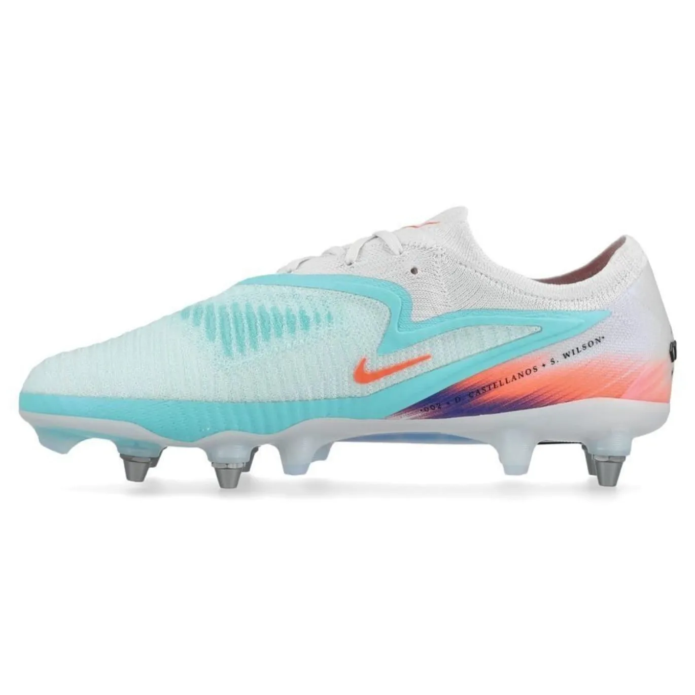 Nike Phantom 6 Low Elite IJzeren-Nop Voetbalschoenen (SG) Pro Player Zilver Turquoise Oranje Blauw