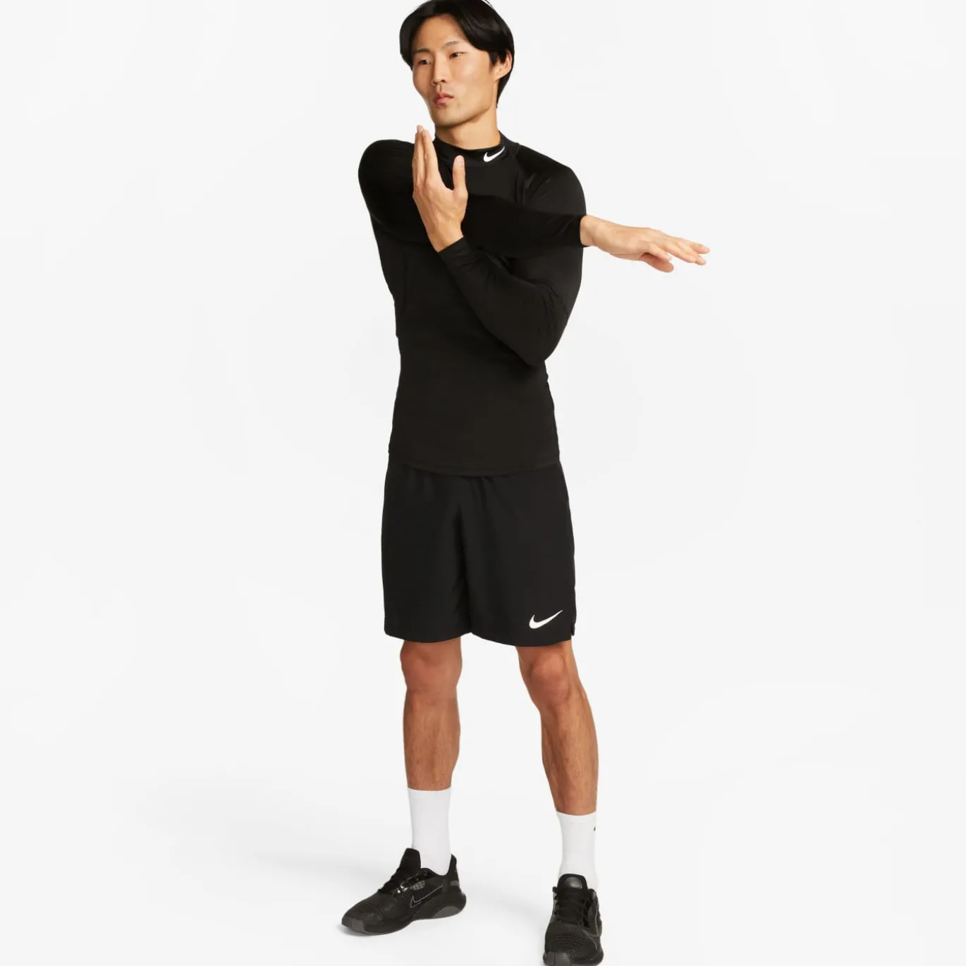 Nike Pro Ondershirt Hoge Hals Lange Mouwen Zwart Wit