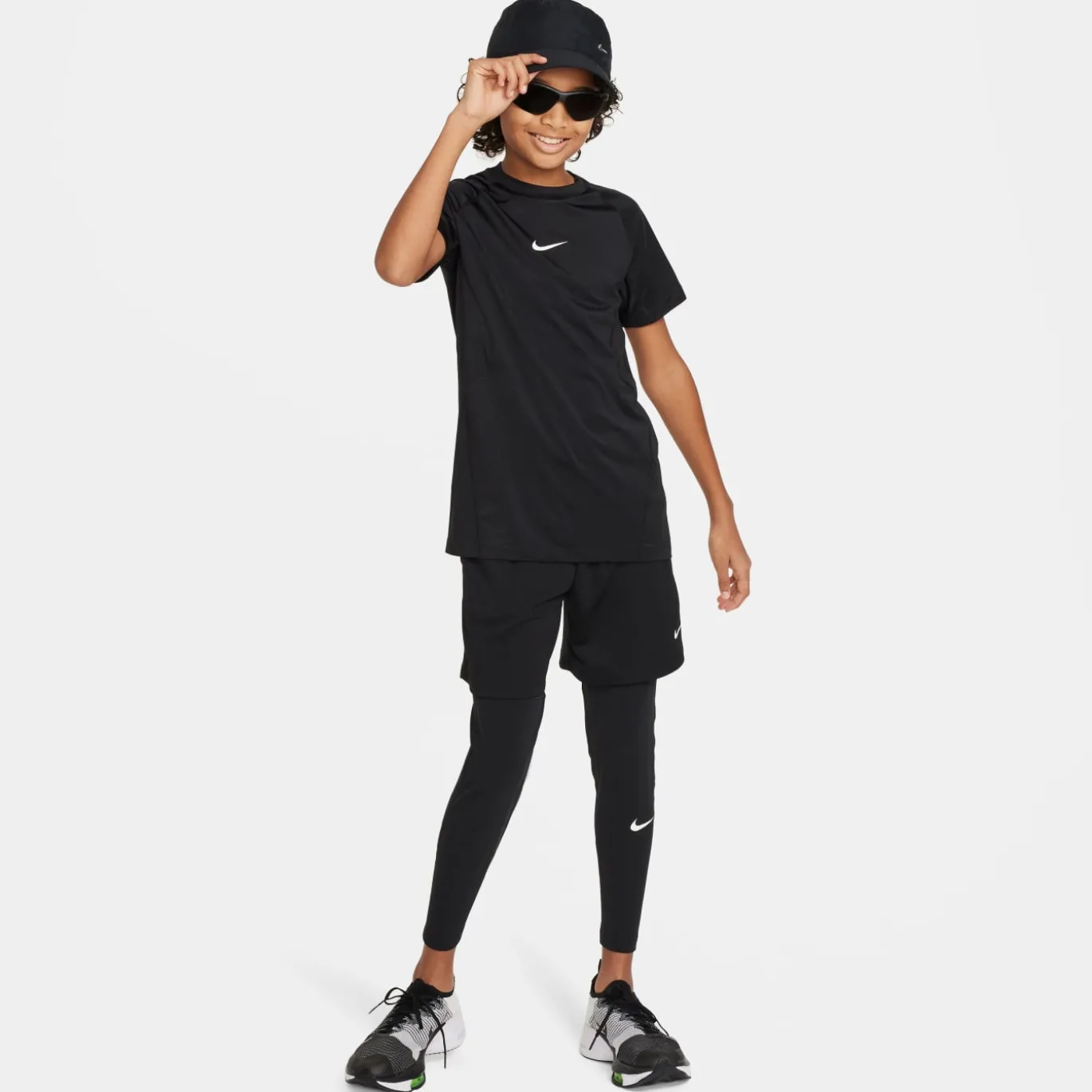 Nike Pro Ondershirt Korte Mouwen Kids Zwart Wit