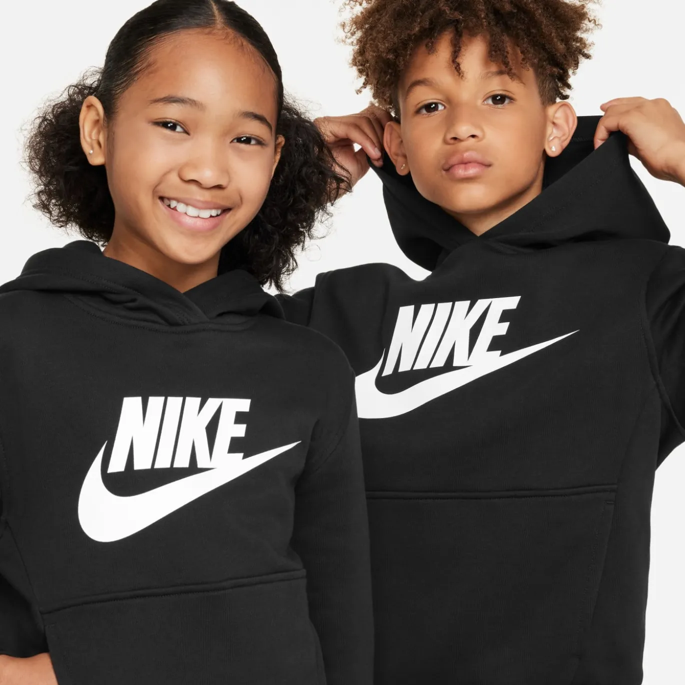 Nike Sportswear Club Big Logo Fleece Hoodie Kids Zwart Wit