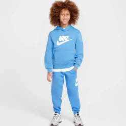 Nike Sportswear Club Big Logo Fleece Hoodie Kids Blauw Wit