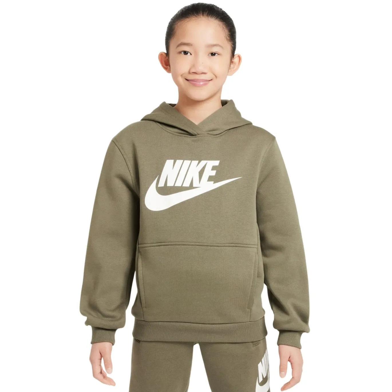 Nike Sportswear Club Big Logo Fleece Hoodie Kids Olijfgroen Wit