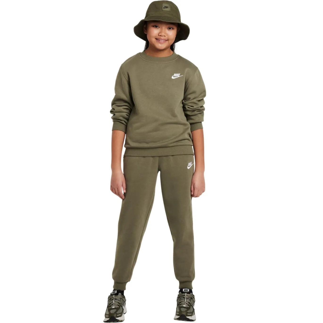 Nike Sportswear Club Fleece Crew Trainingspak Kids Olijfgroen Wit