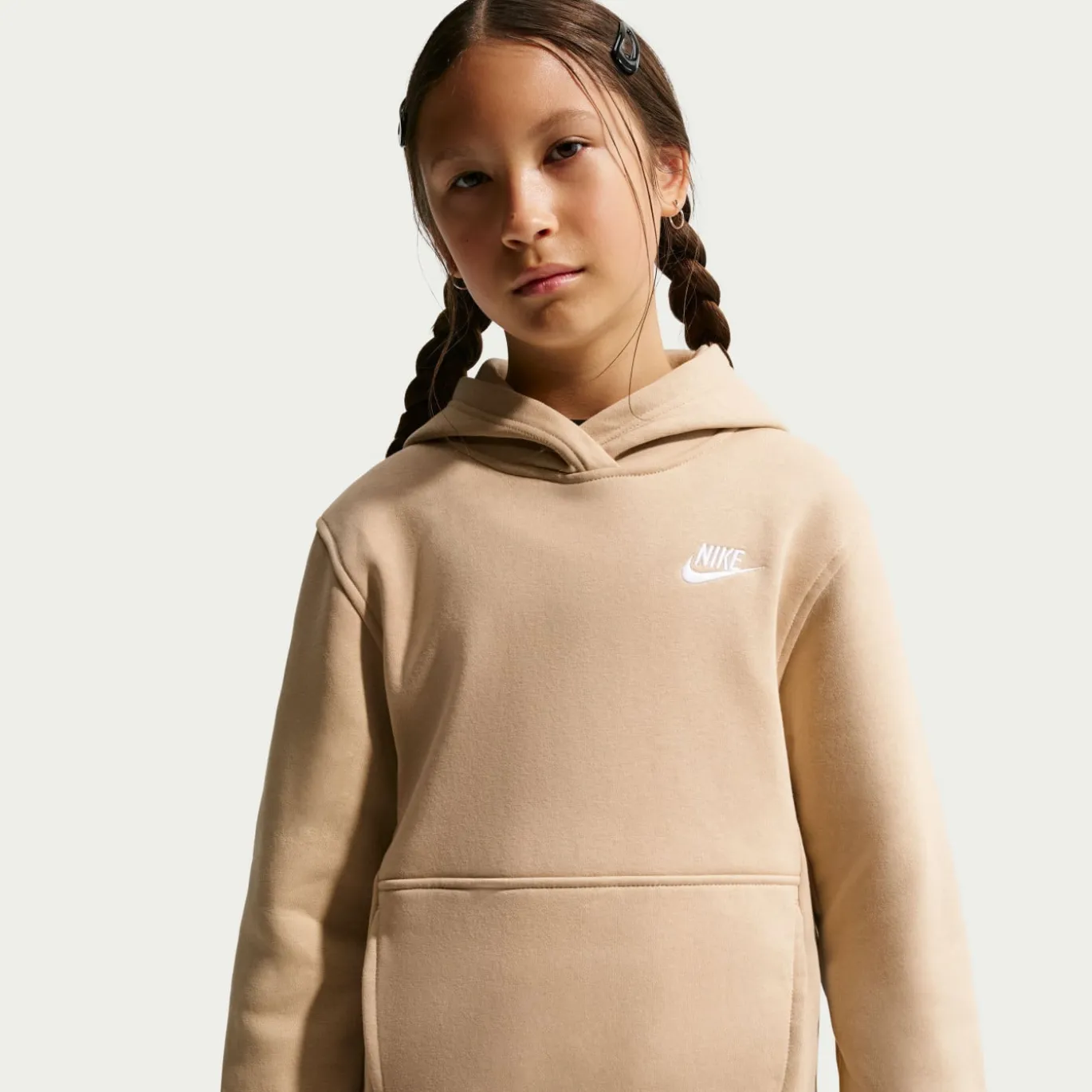 Nike Sportswear Club Fleece Hoodie Kids Beige Wit