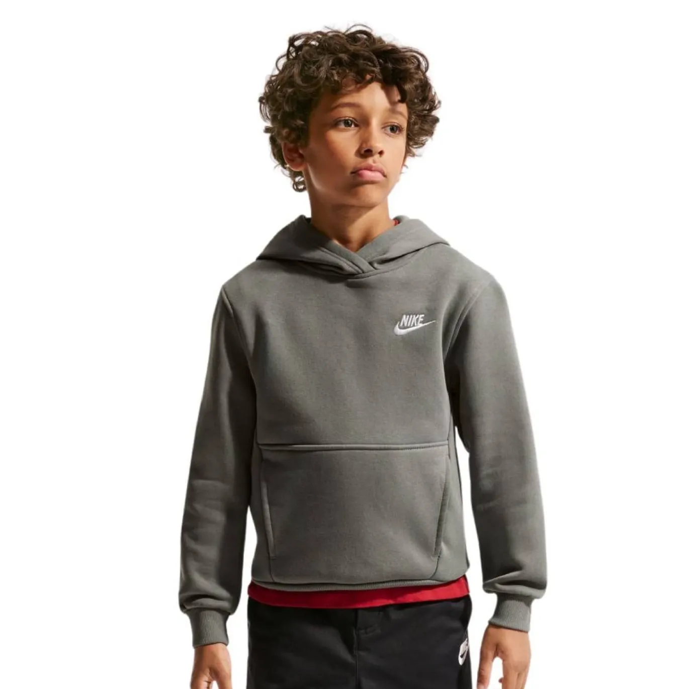 Nike Sportswear Club Fleece Hoodie Kids Donkergrijs Wit