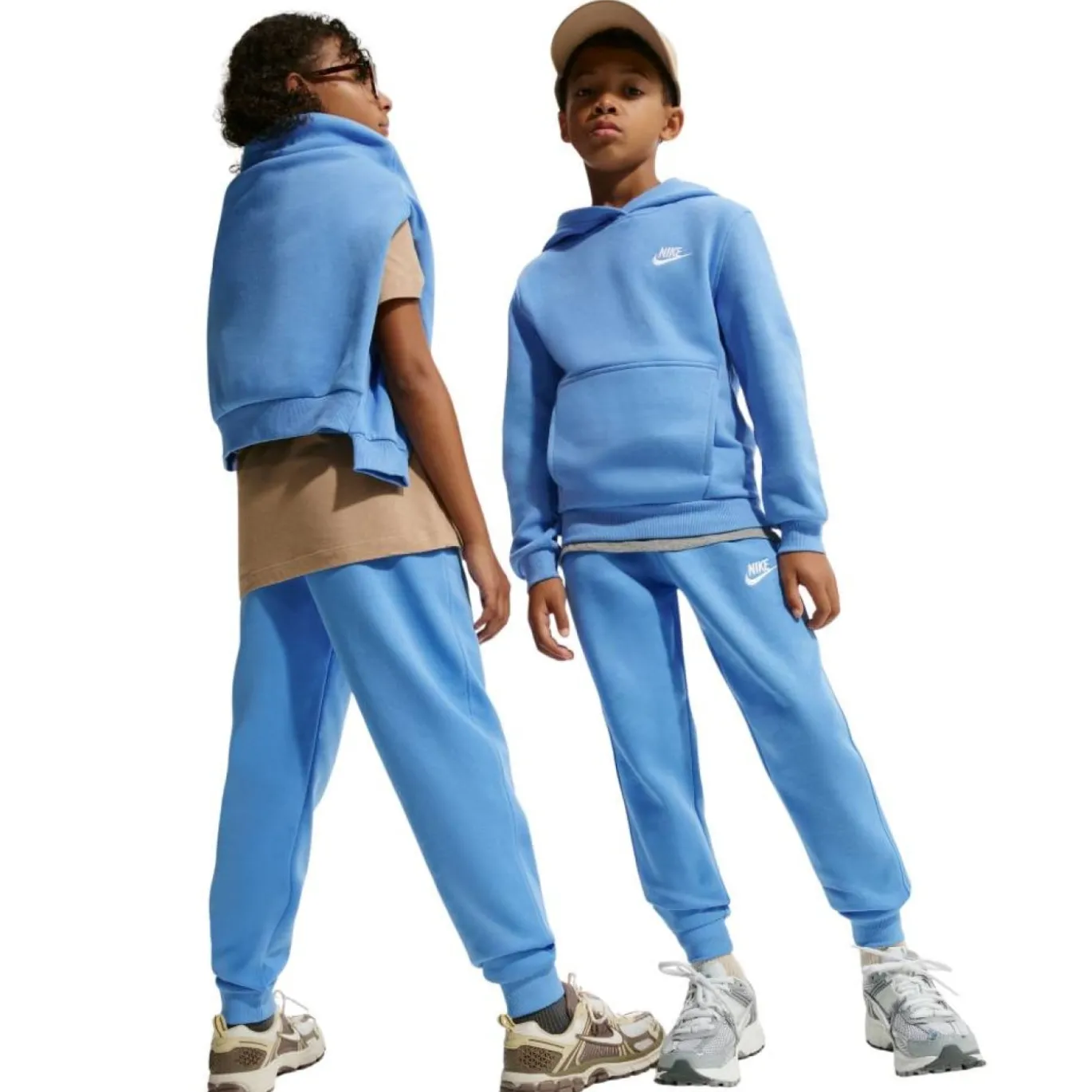 Nike Sportswear Club Fleece Joggingpak Hooded Kids Blauw Wit