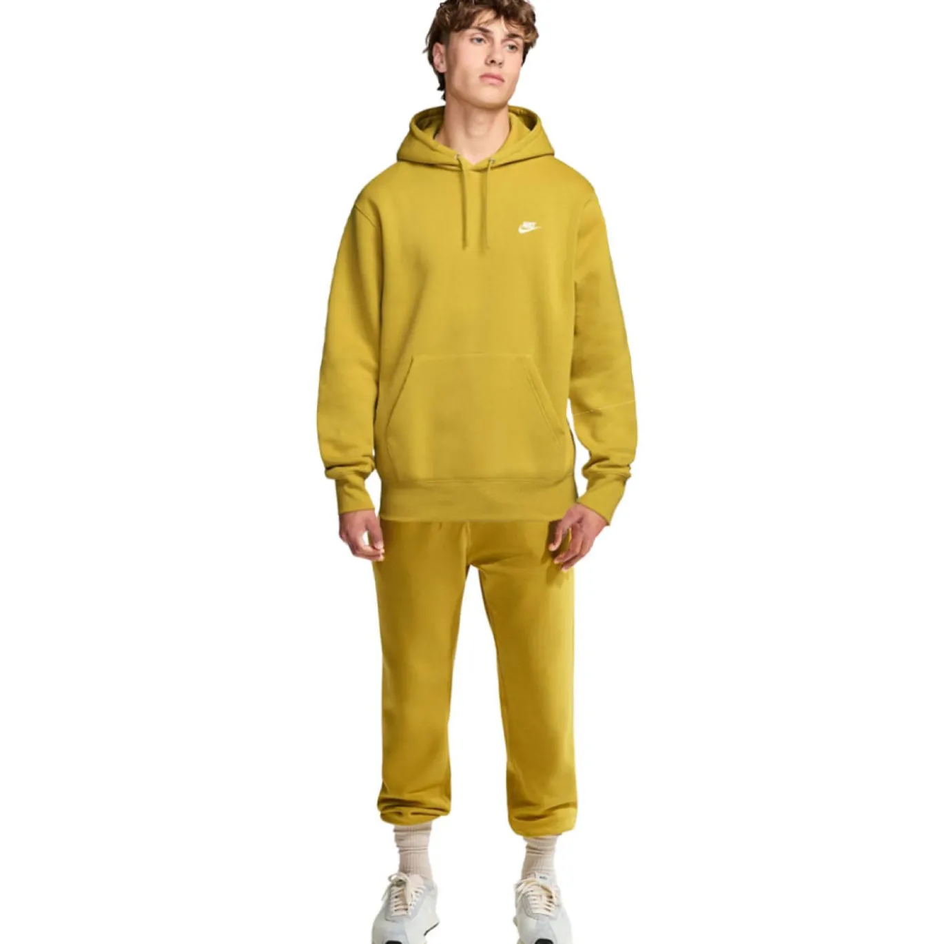Nike Sportswear Club Fleece Joggingpak Hooded Donkergeel Wit