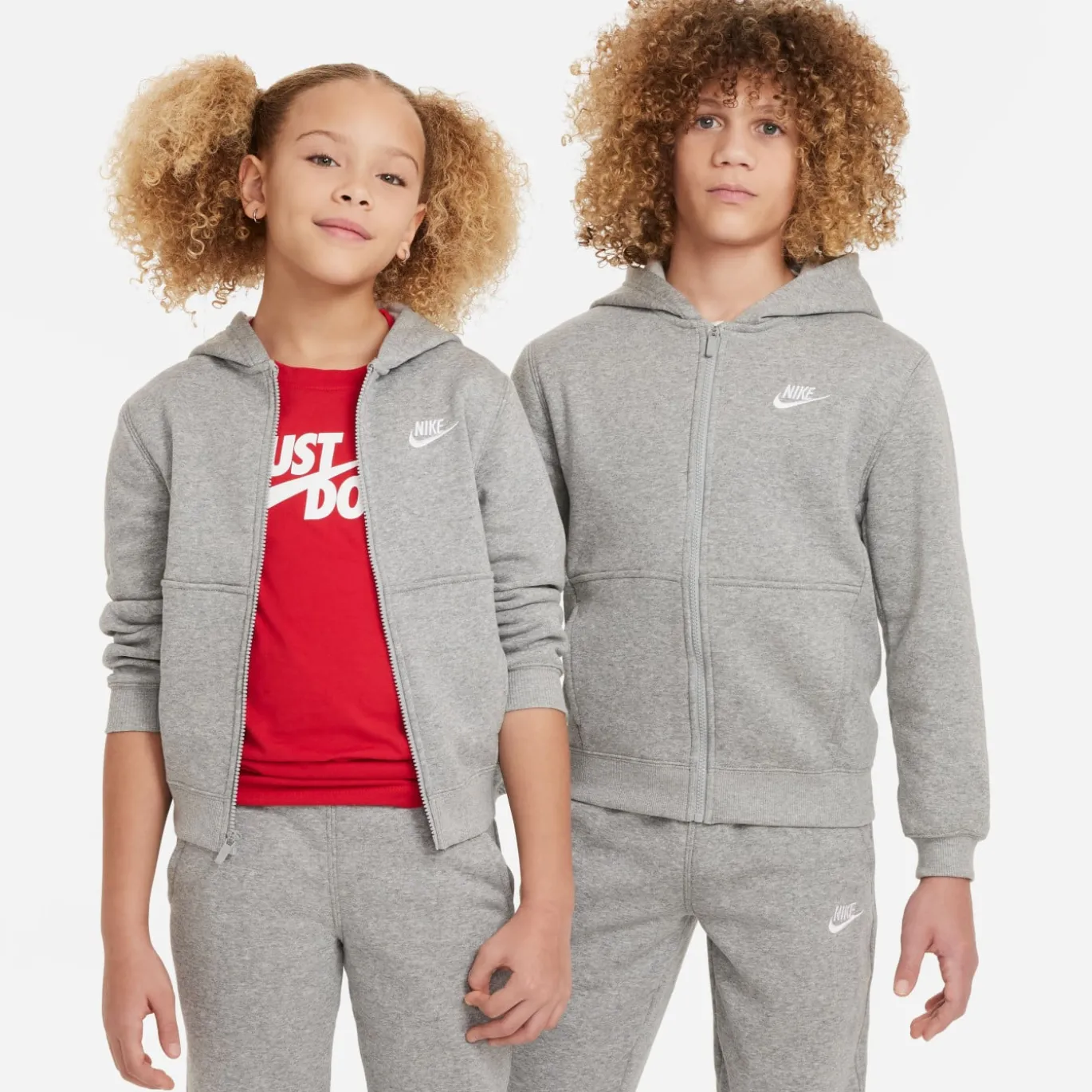 Nike Sportswear Club Fleece Trainingspak Full-Zip Hooded Kids Lichtgrijs Wit