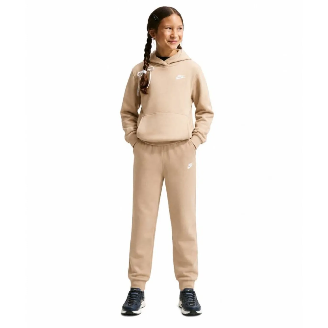 Nike Sportswear Club Fleece Trainingspak Hooded Kids Beige Wit