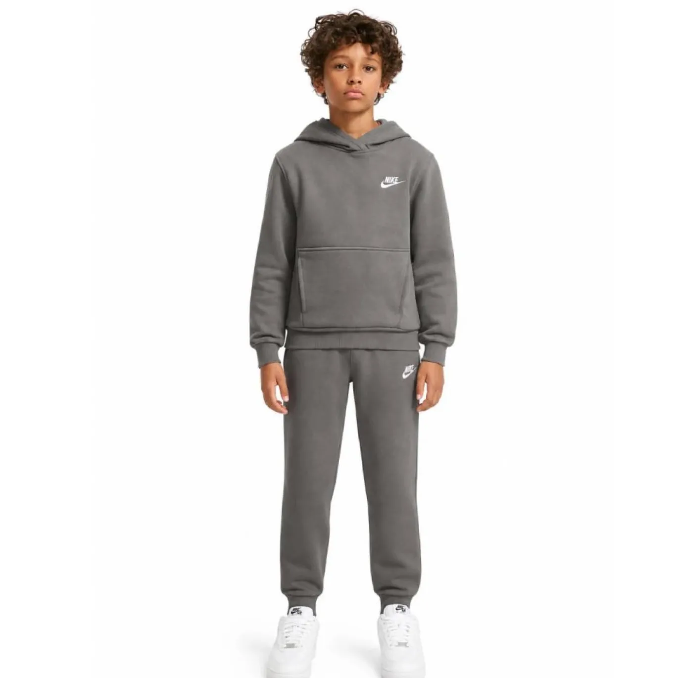 Nike Sportswear Club Fleece Trainingspak Hooded Kids Donkergrijs Wit