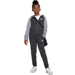 Nike Sportswear Poly Trainingspak Full-Zip Hooded Kids Zwart Grijs Wit