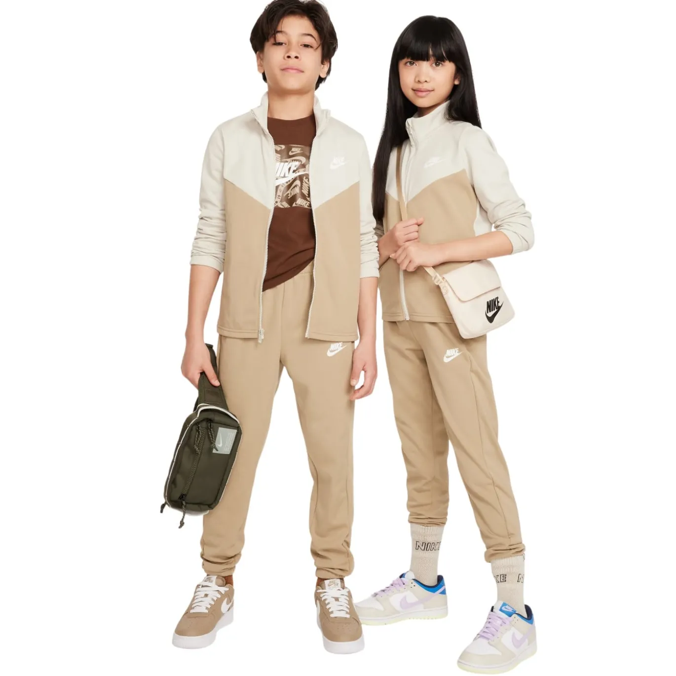 Nike Sportswear Trainingspak Full-Zip Kids Lichtbruin Beige Wit