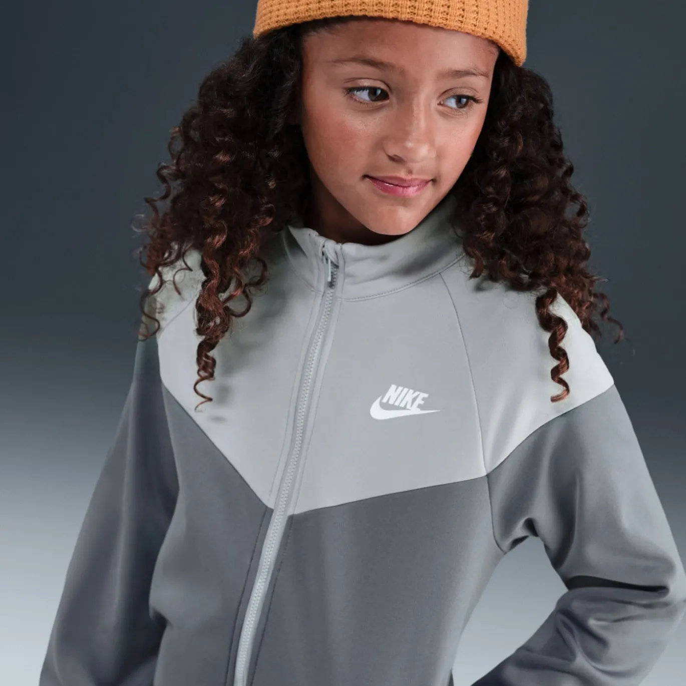 Nike Sportswear Trainingspak Full-Zip Kids Donkergrijs Lichtgrijs Wit