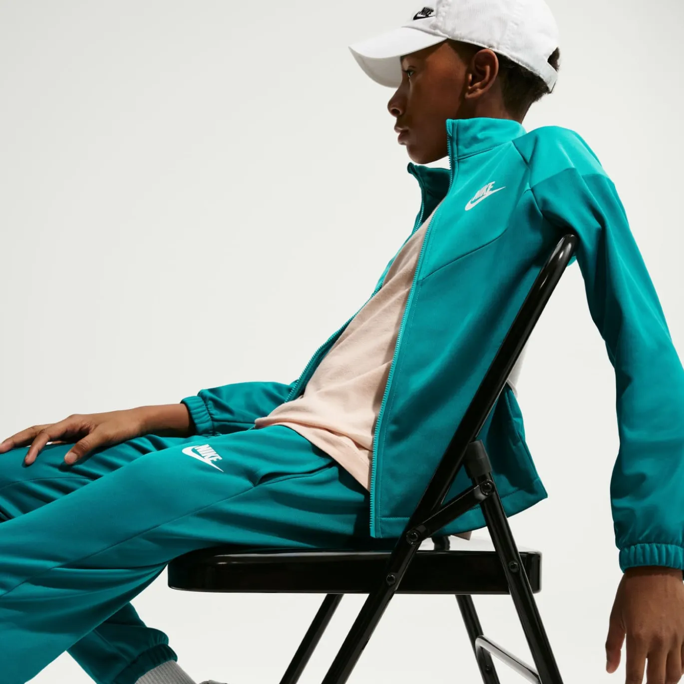 Nike Sportswear Trainingspak Full-Zip Kids Blauwgroen Lichtgroen Wit
