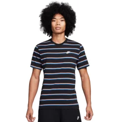Nike Sportswear T-Shirt Club Stripe Zwart Rood Wit Blauw