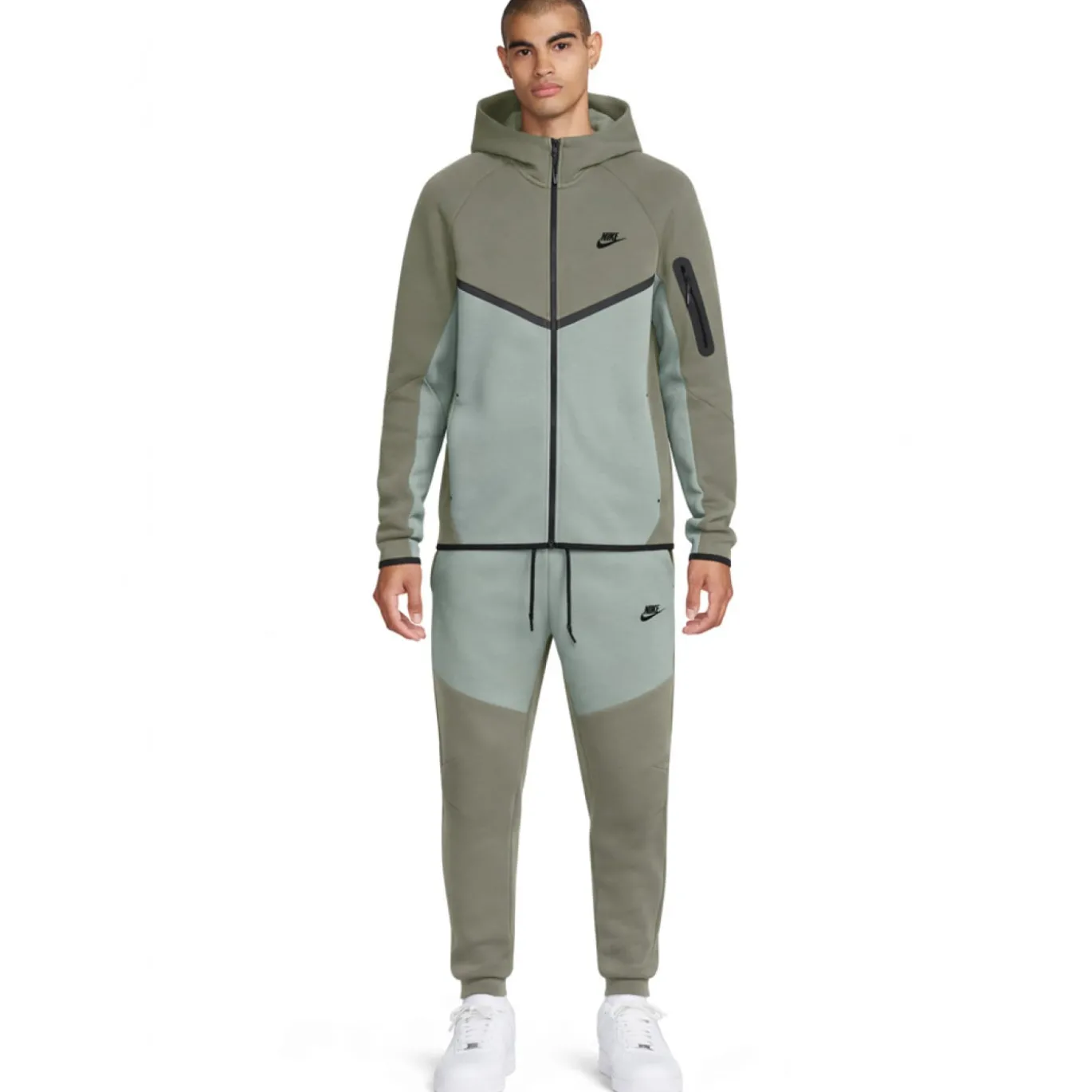 Nike Tech Fleece Sportswear Trainingspak Grijsgroen Lichtgrijs Zwart