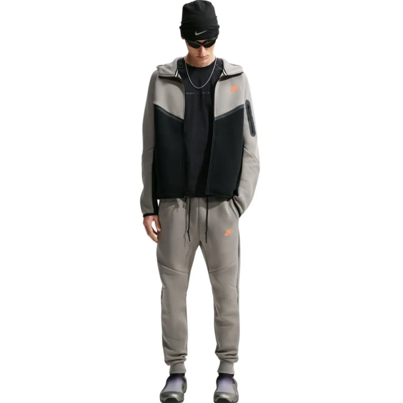 Nike Tech Fleece Sportswear Trainingspak Donkergrijs Zwart Oranje