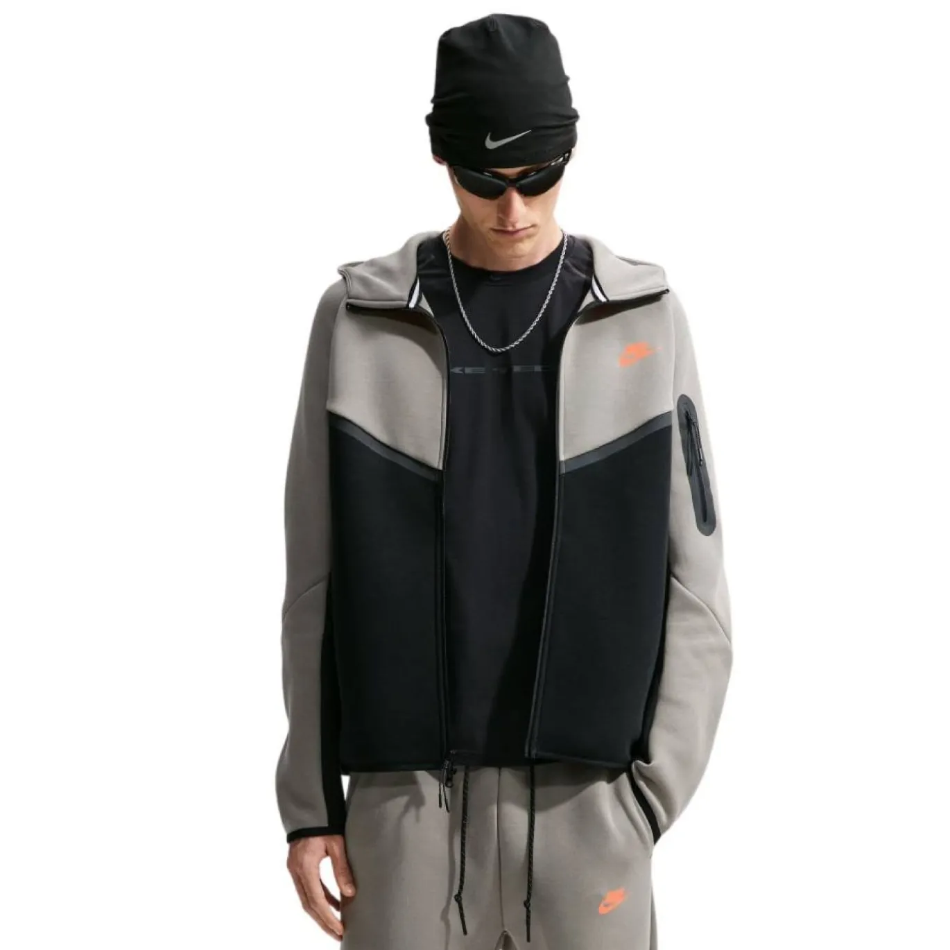 Nike Tech Fleece Sportswear Trainingspak Donkergrijs Zwart Oranje