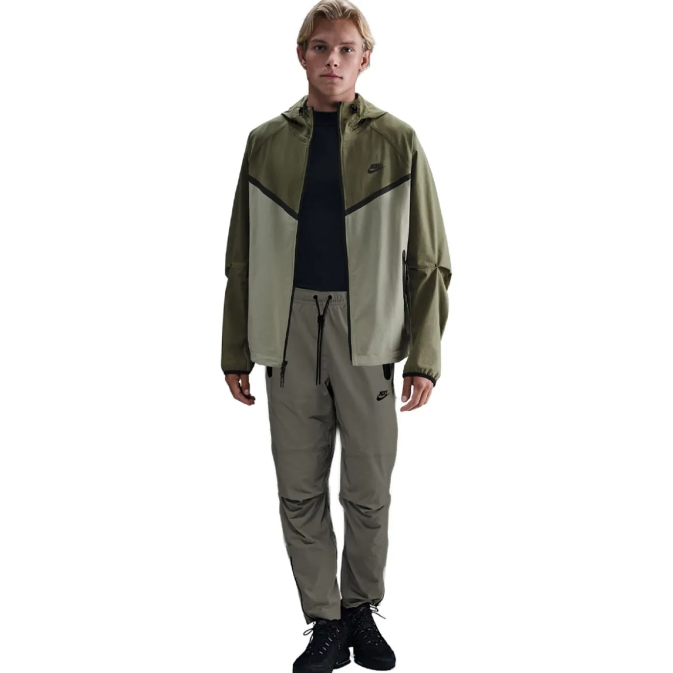 Nike Tech Sportswear Windrunner Woven Trainingspak Full-Zip Groen Olijfgroen Zwart